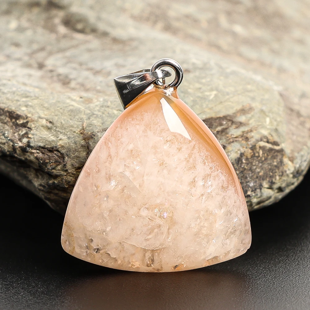 RED AGATE TRIANGLE PENDANT 23X23X11MM SMOOTH POLISHED ORANGE RED GEMSTONE CHARM WITH METAL LOOP FOR DIY NECKLACE JEWELRY MAKING
