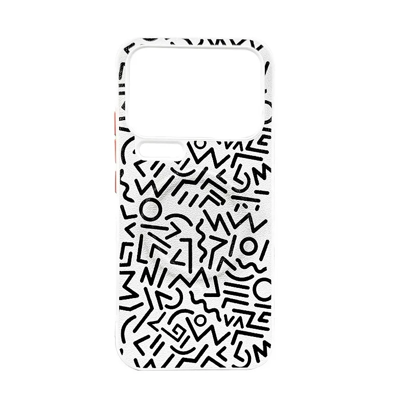 

Magnetic Attraction Geometric Graffiti Leather Case for Xiaomi 17 Pro Max Mi17 Pro Metal Independent Button Non-slip Phone Cover