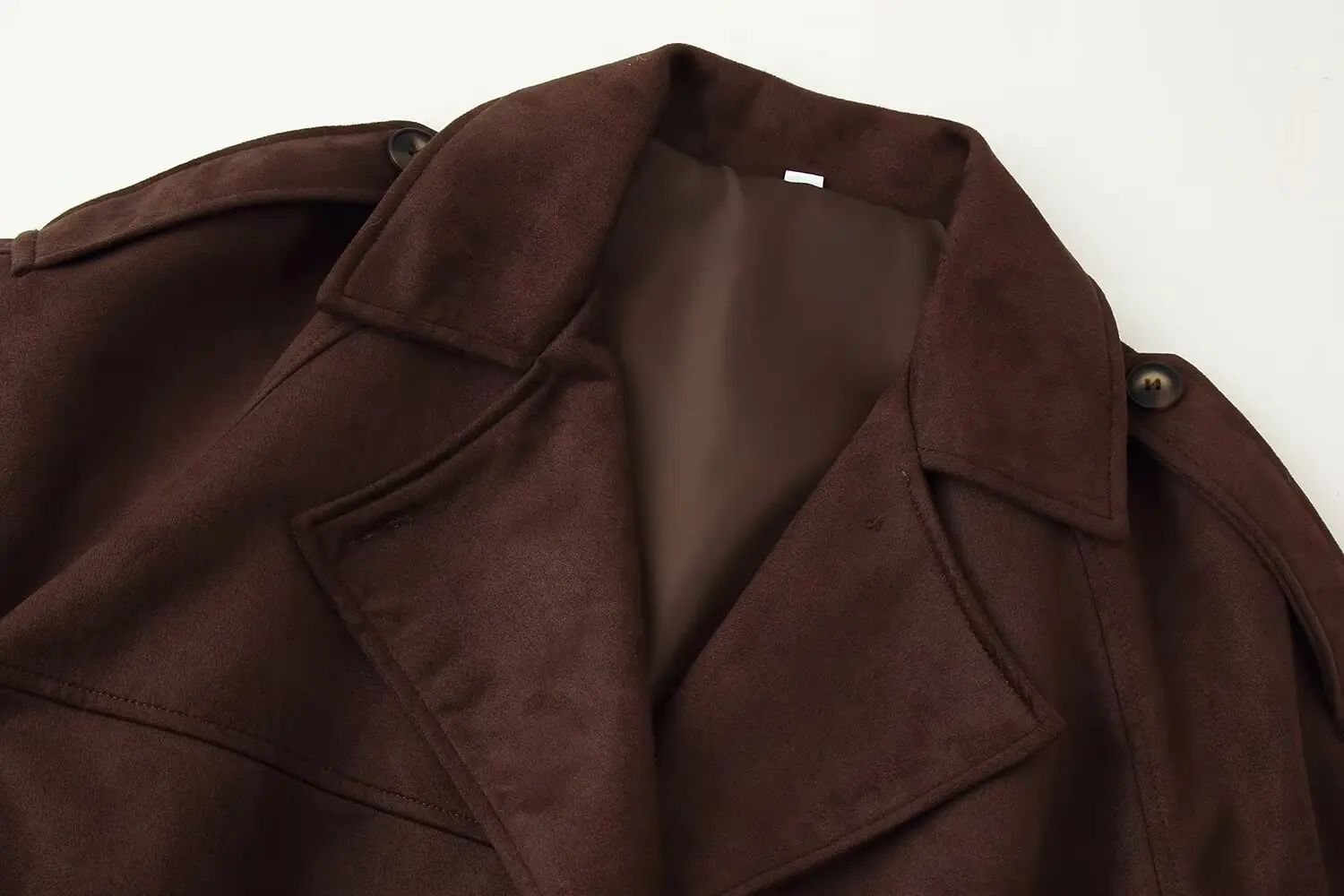 سترة كلاسيكية من جلد الغزال البني للنساء موضة خريف وشتاء 2025 معاطف بحزام وأكمام طويلة سترات أنيقة للسيدات ملابس خارجية #6