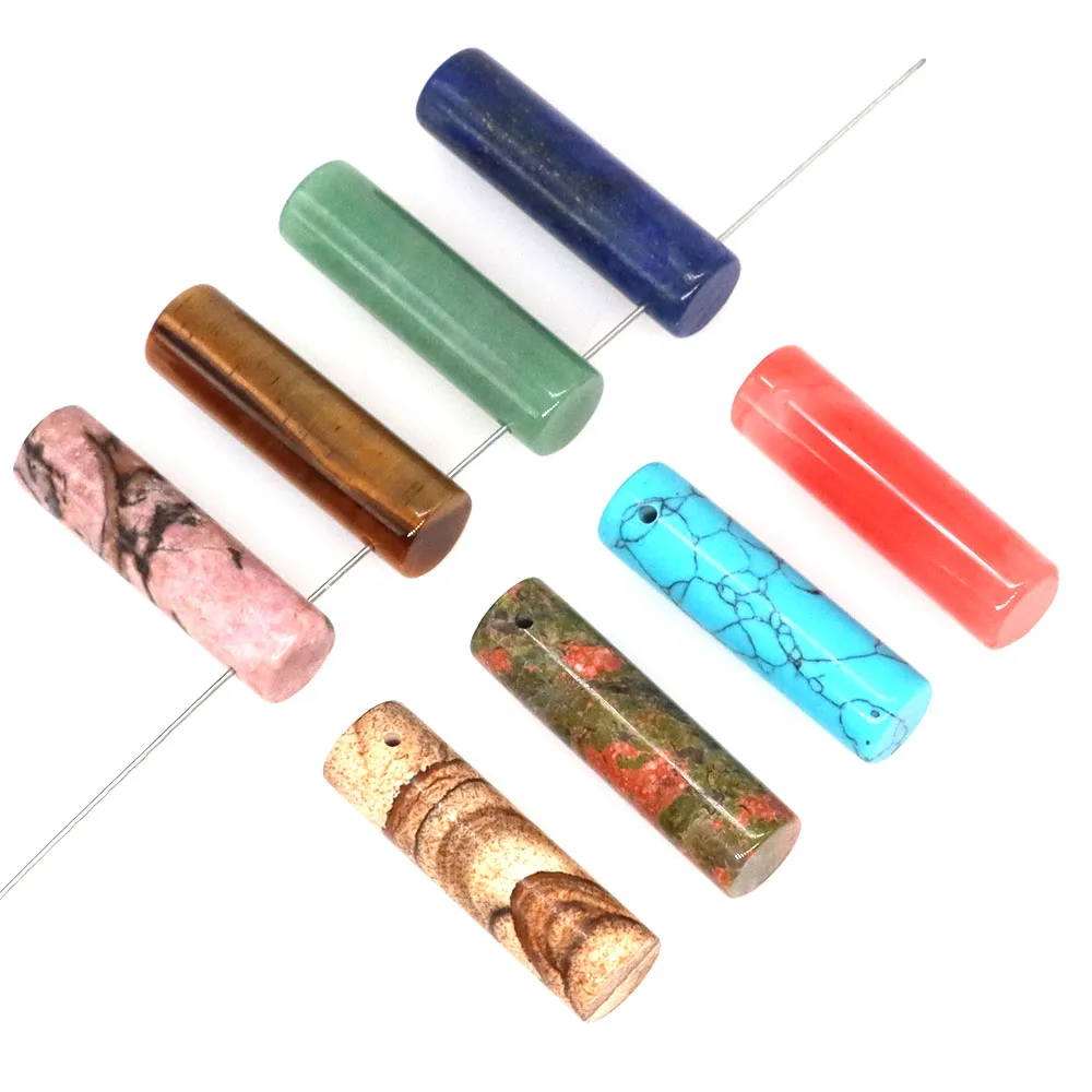 35x10MM Drilled Hole Cylinder Wand Natural Stones Crystals Healing Mineral Energy Gemstone For DIY Necklace Pendant Jewelry Gift