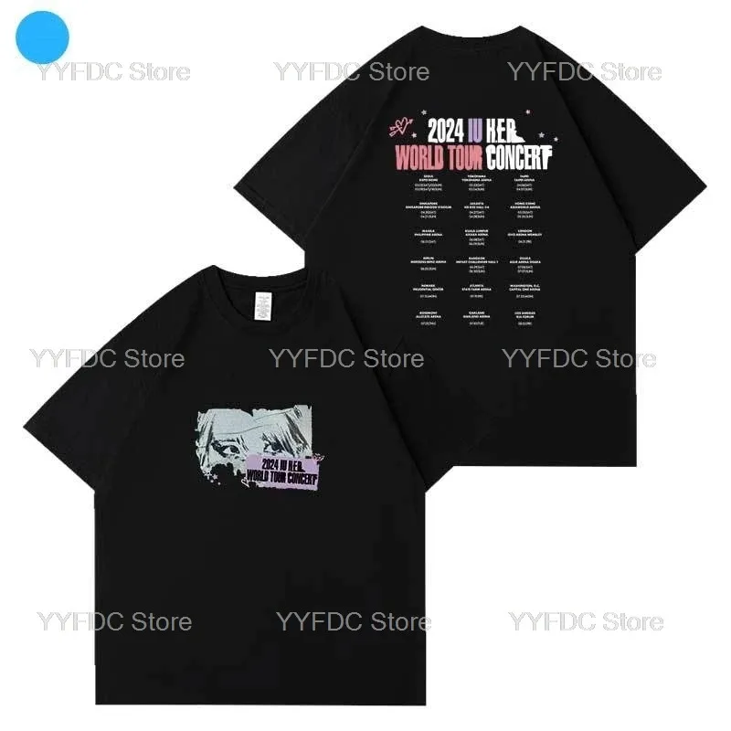 2025 yiyi IU HER جولة حول العالم الحفل T Lee Ji Eun Kpop موضة النساء الرجال فضفاض تي شيرت جودة عالية 100% القطن قصير الأكمام