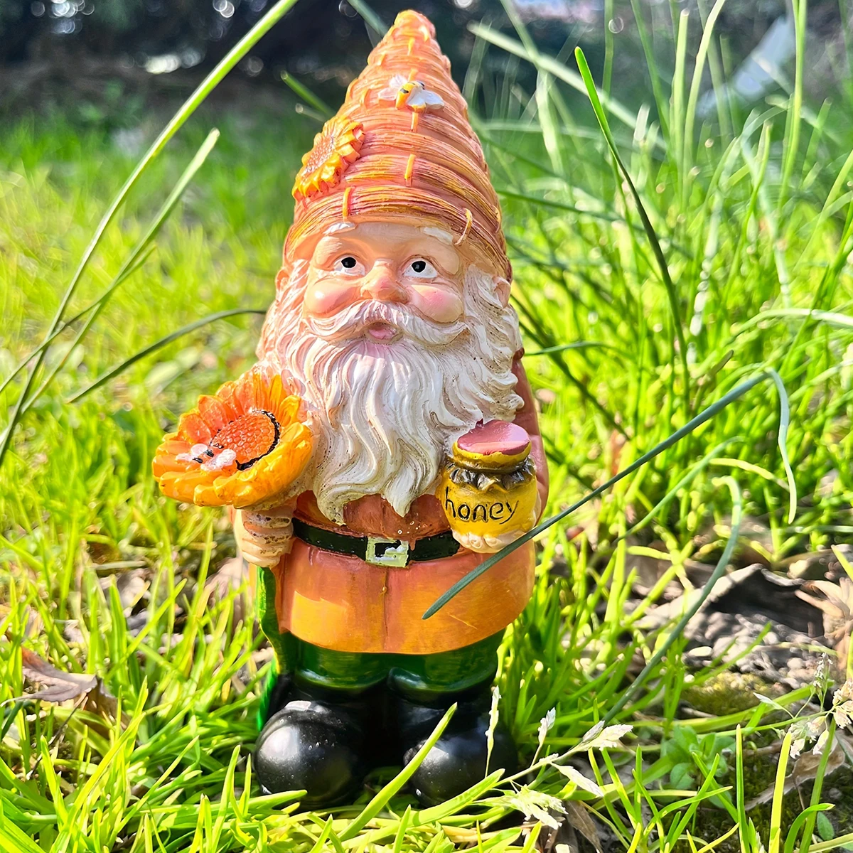 

1pc fat man sunflower gnome dwarf garden resin statue ornament outdoor decoration beekeeper crafts