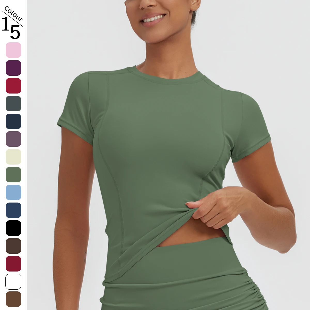 Quick-Dry Slim Casual Yoga Short Sleeve for Woman Fitness Training Top T-Shirt Sports Running Solid Color Yoga T-shirt