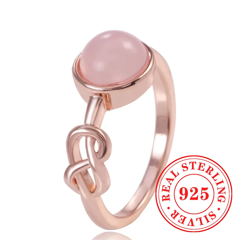 Huitan-anillos femeninos de piedra rosa, Color oro rosa, Plata de Ley 925, exquisito regalo de cumpleaños, joyería de fiesta dulce con temperamento