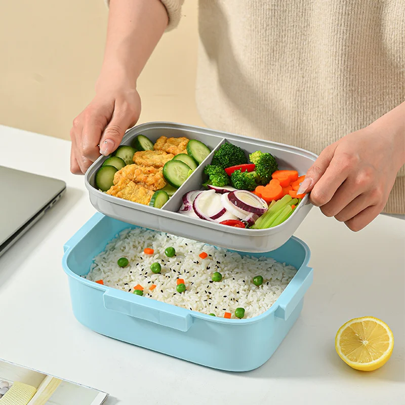 Przenośne pudełko na lunch, pojemnik na lunch dla dzieci, podwójne pudełko Bento z zastawą stołową, pojemnik do przechowywania żywności w kuchence mikrofalowej