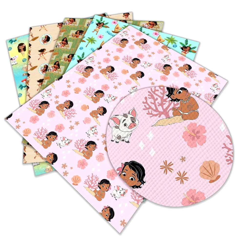 Disney Cartoon Princess Moana Printed Faux Leather Sheets Vinyl Sheets DIY Earring Hair Bow Crafts Leather 12*8