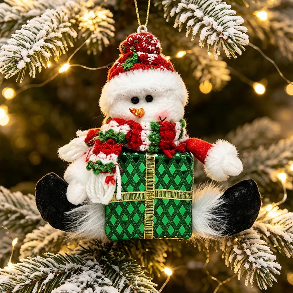 Ornement de boîte cadeau, ornement en peluche tricoté en forme de boîte cadeau, ornement de renne, thème de Noël pour fêtes de fin d'année, articles liés à Noël.