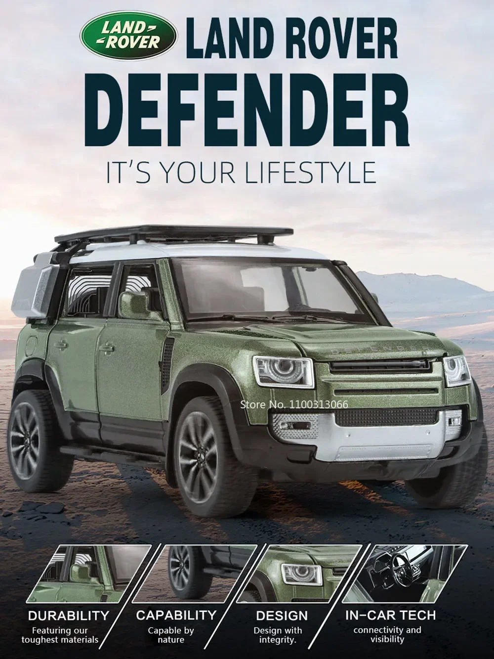 

Масштаб 1:32, игрушечные модели Land Rover Defender, легкосплавные литые под давлением звуковые световые двери, открытые внедорожники с откатным механизмом для мальчиков, подарки