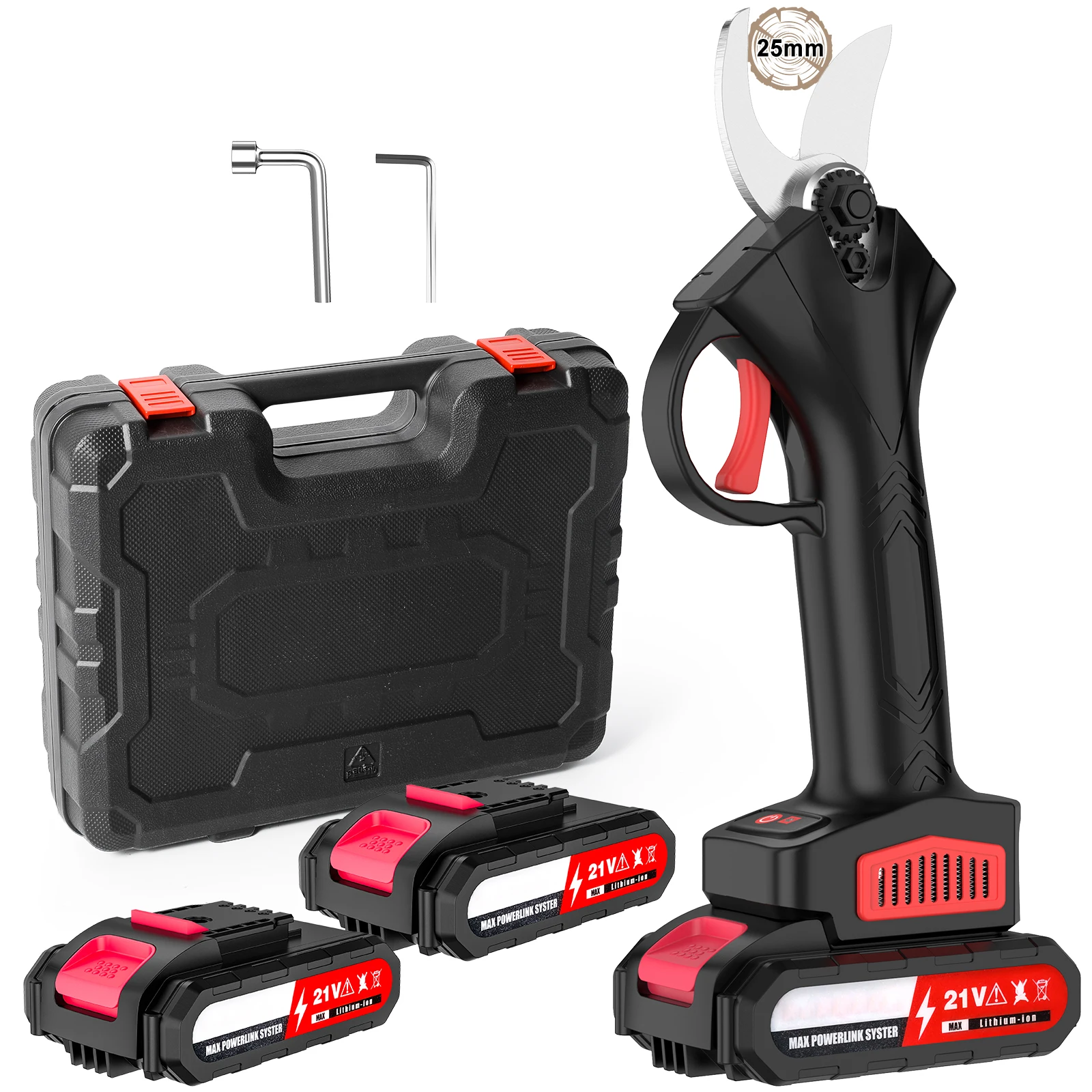 Forbice elettrica a batteria da 1200 W, con lama da 25 mm, per potare alberi da frutto, bonsai e rami, strumento efficiente per il giardinaggio.
