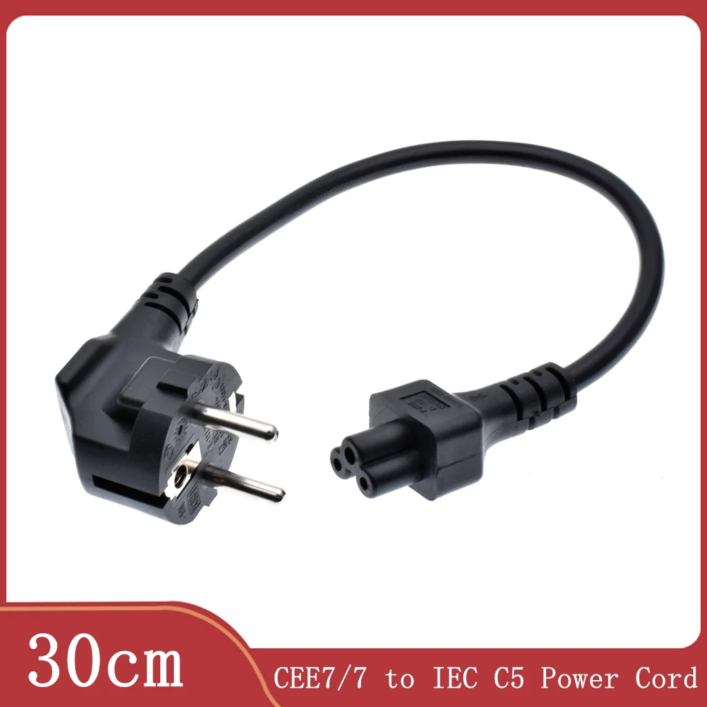 CEE7/7 to IEC C5 Power Cords, 10A/16A, 250V, H05VV-F 0.75mm Cable ,Short Schuko to C5 Power cord,1ft/30cm