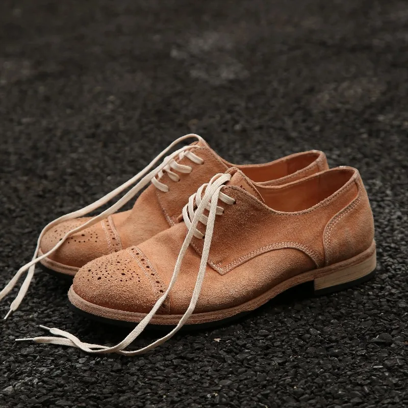 

Handmade Genuine Leather Lace Up Dress Work Leather Shoes Men's Cowhide Derby Casual Comfortable Brogue Shoes Male Flats