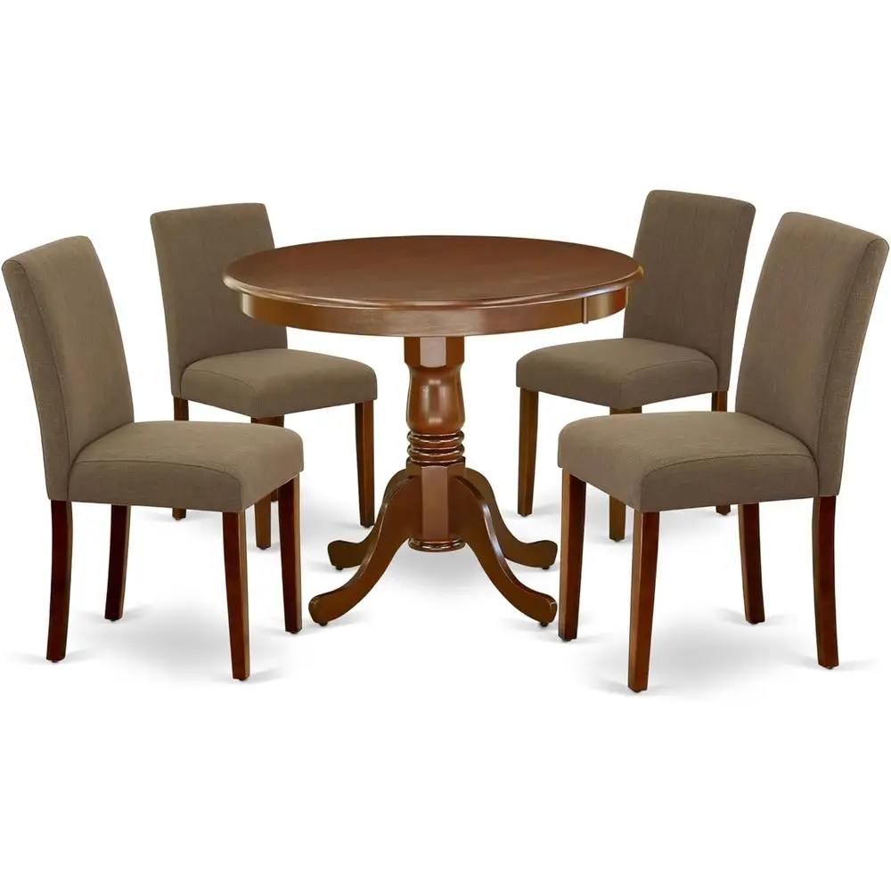 

5 Piece Dining Set: Round Pedestal Table with 4 Linen Fabric Chairs, 36x36 Inch