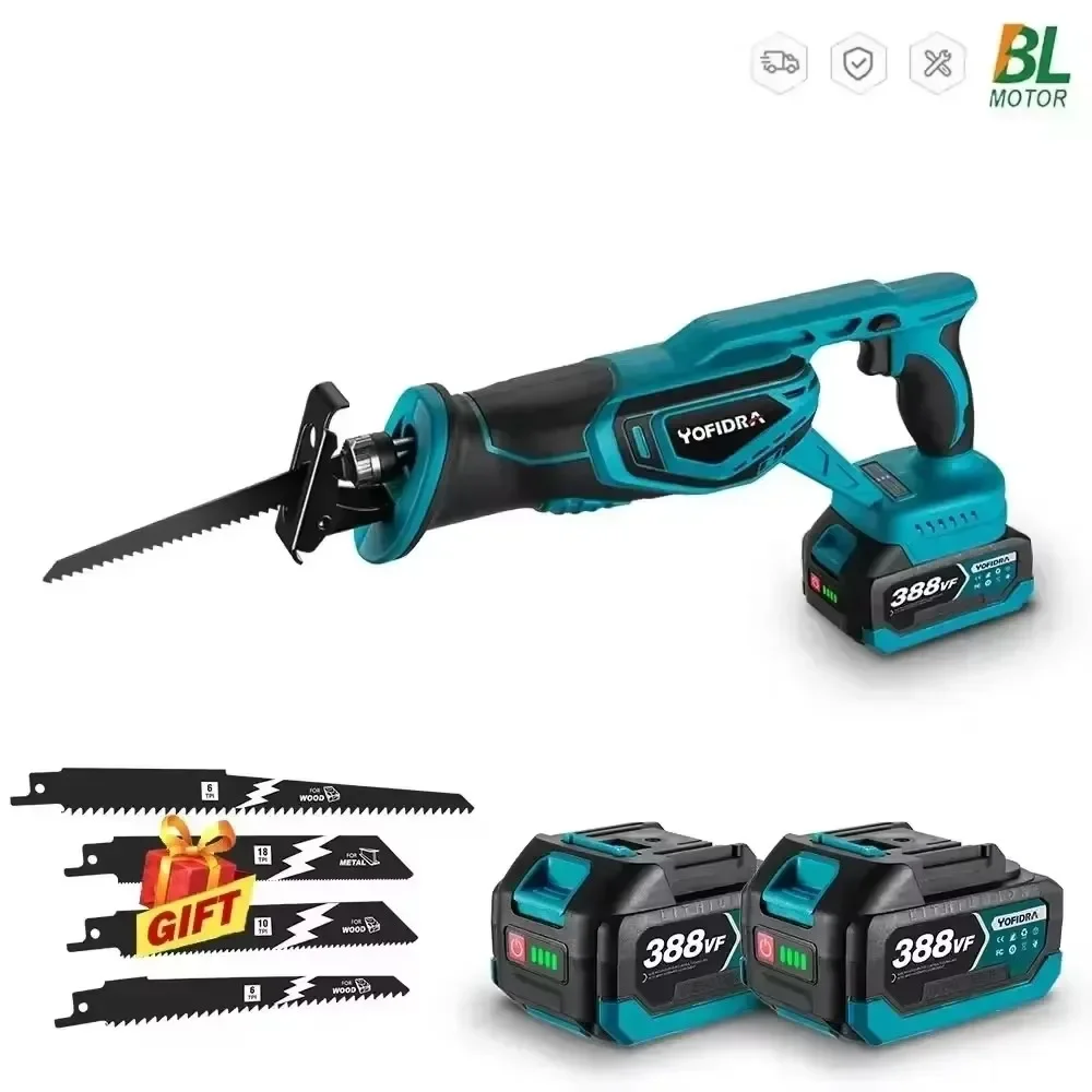 18V Brushless Reciprocating Saw Electric Saw Wood Metal PVC Pipe Materials Cutting With 4 PCS Saw Blades For Makita Battery Pin