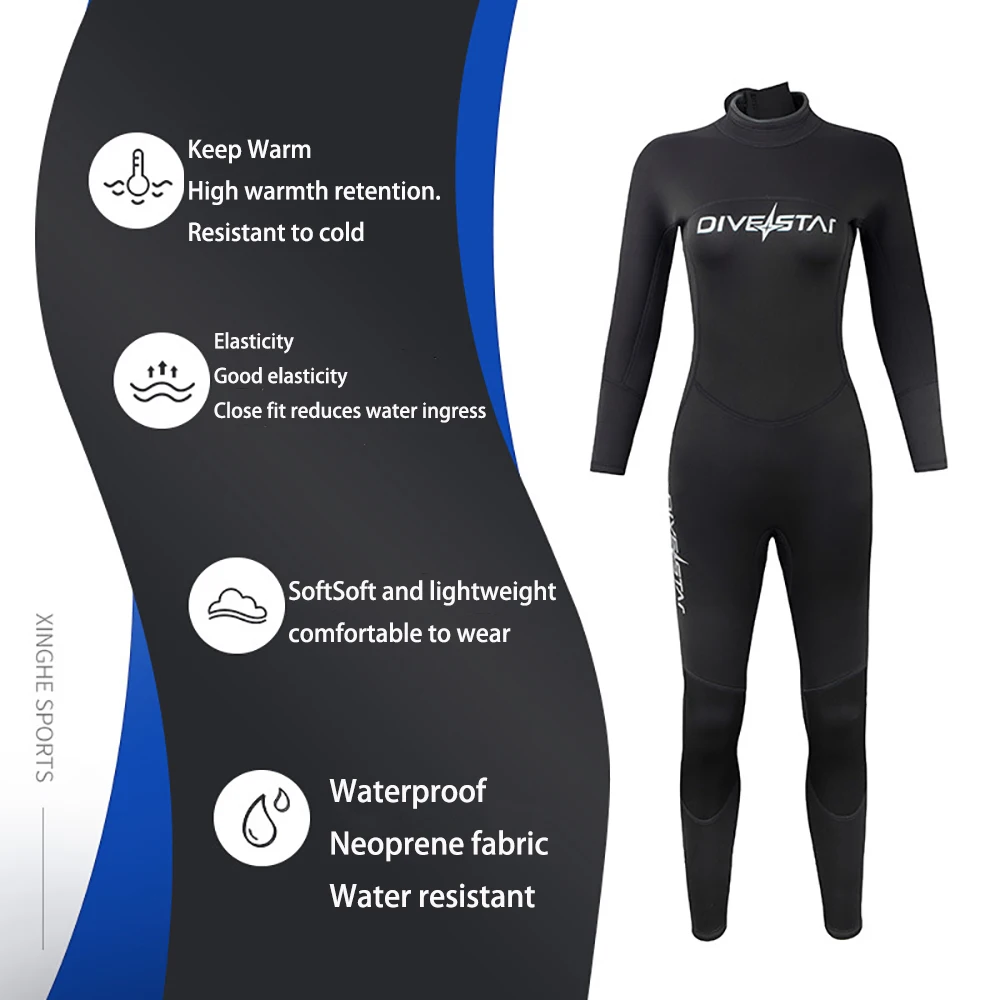 3mm Neoprene Wetsuit Women Scuba Diving Full Suit Spearfishing Swimwear Snorkeling Surfing One Piece Winter Keep Warm Swimsuit