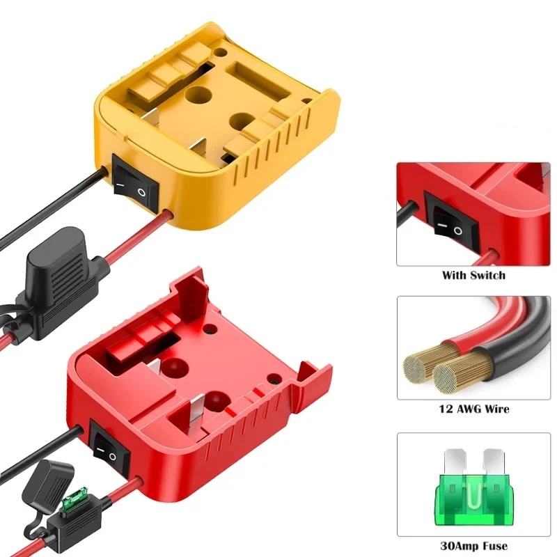 

Power Wheels Adapter Battery Adapter For Dewalt/Milwaukee 18V 20V Battery 12AWG Wire Power Connector With Fuse DIY Tool