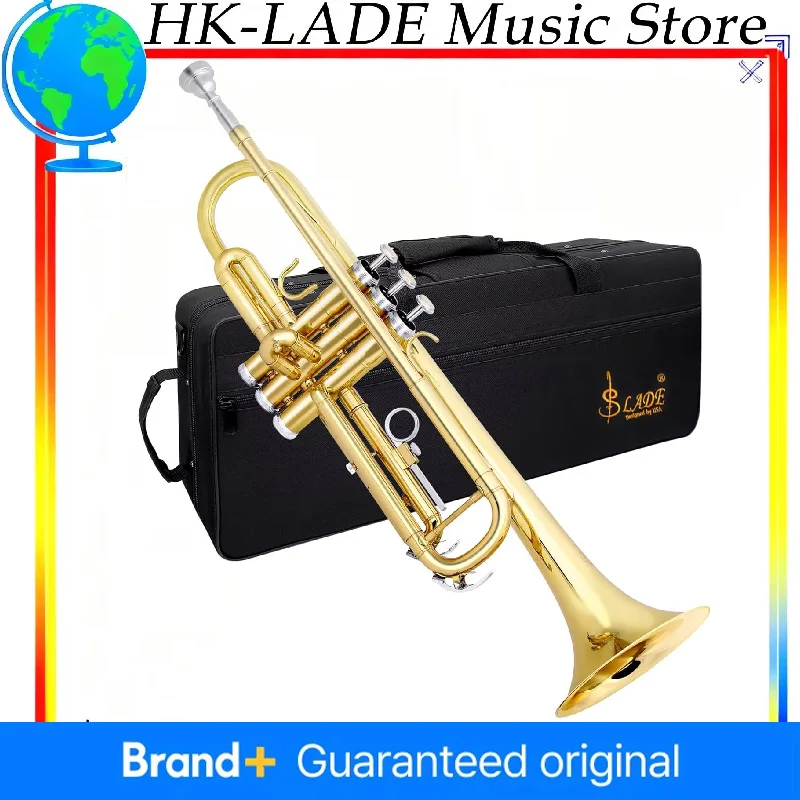 

SLADE Bb B-Flat Trumpet Gold-Painted Brass Durable Exquisite Musical Instrument Includes Mouthpiece Gloves Strap And Case