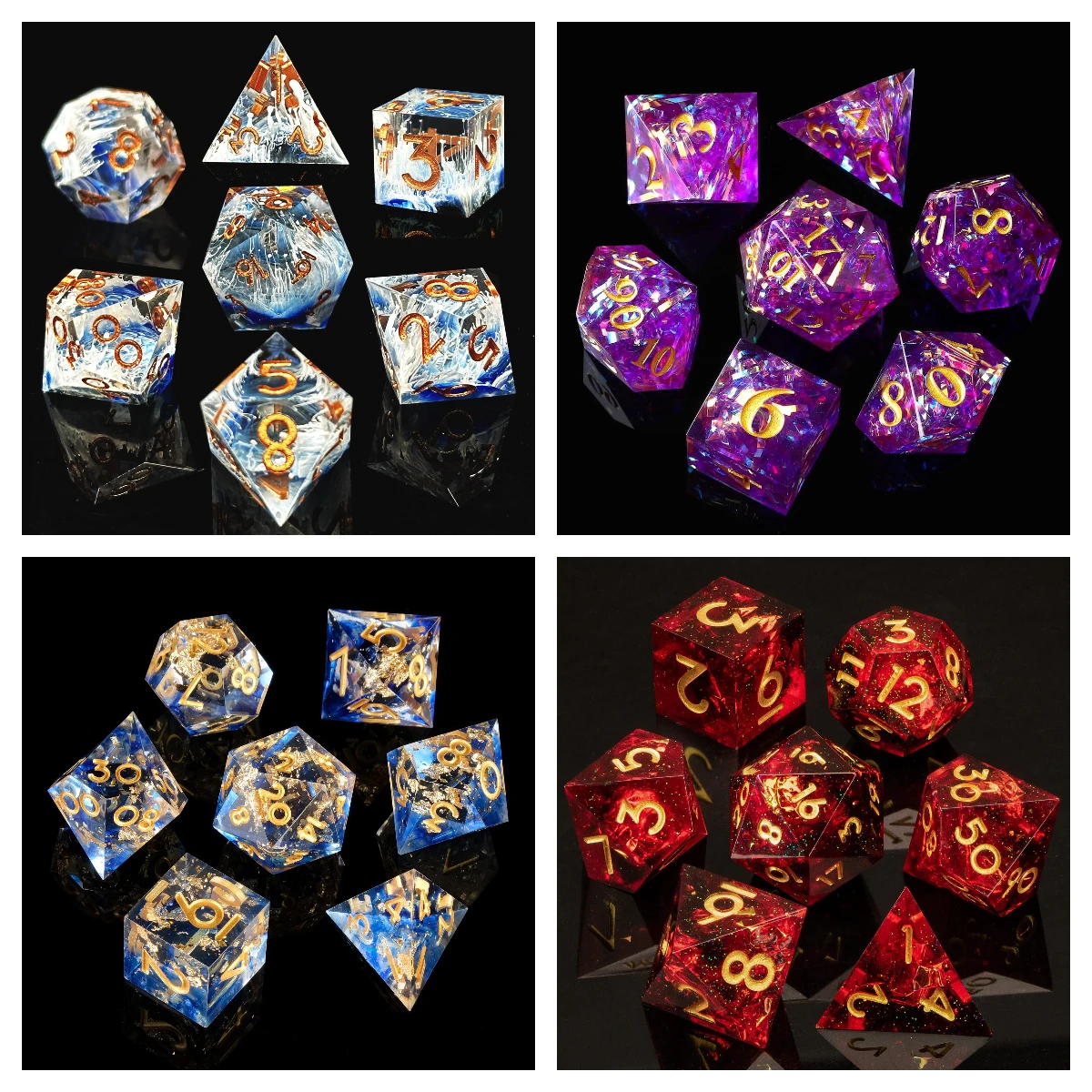 7pcs Semi-Transparent Handmade Resin Polyhedral Dice Set for DnD, RPG Board Games - Includes D20, D12, D10, D8, D6, D4