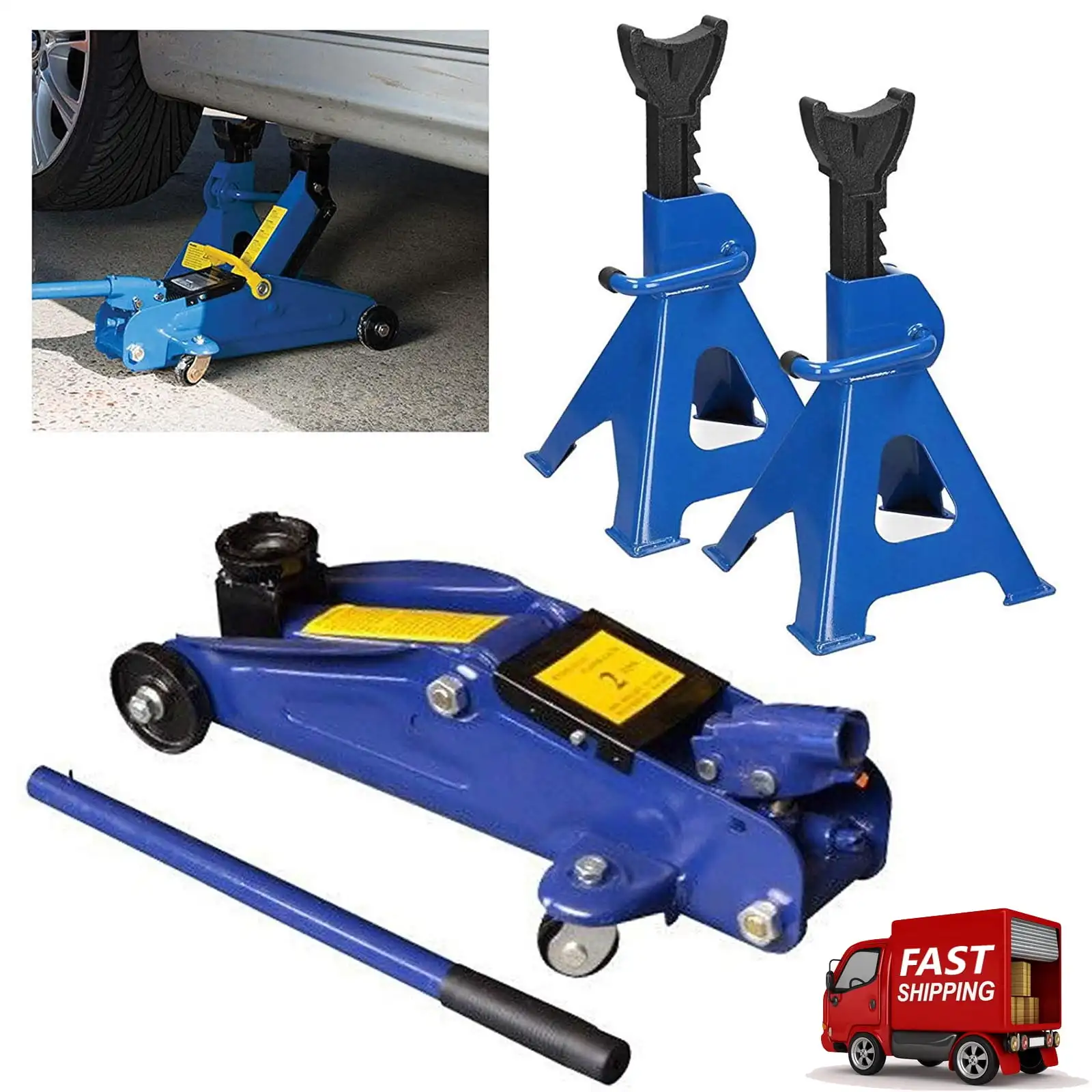 

2T Hydraulic Trolley Floor Jack w/ Carrying Case Combo with 2 3T Jack Stands