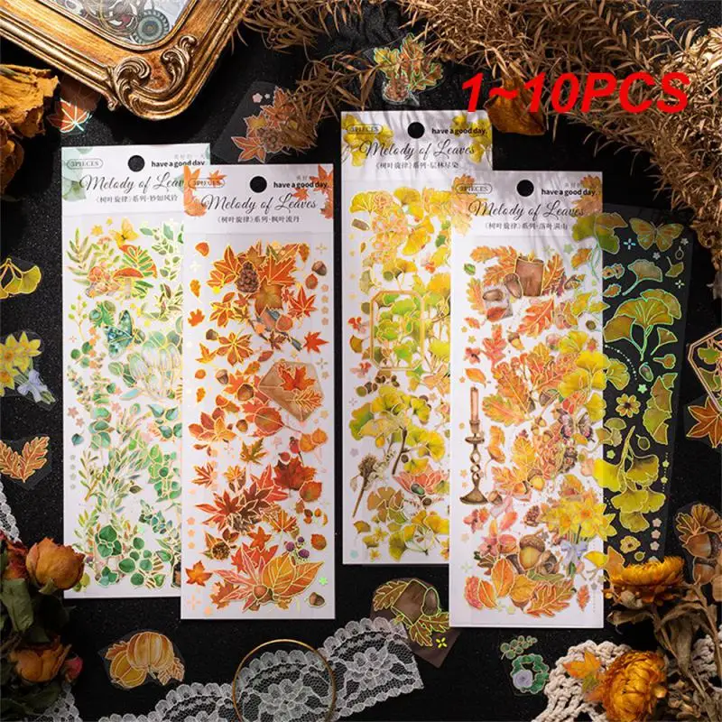 1~10PCS Yellow fallen leaves Stickers aesthetic Scrapbooking material Planner hand made Creativity junk journal supplies