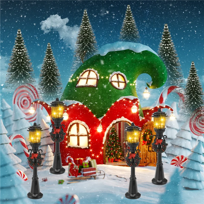 WOWFU-4 قطعة عيد الميلاد الصغيرة عمود مصابيح القطار مصباح مصغر مصباح الشارع أضواء الزخرفية DIY بها بنفسك دمية قرية المسار