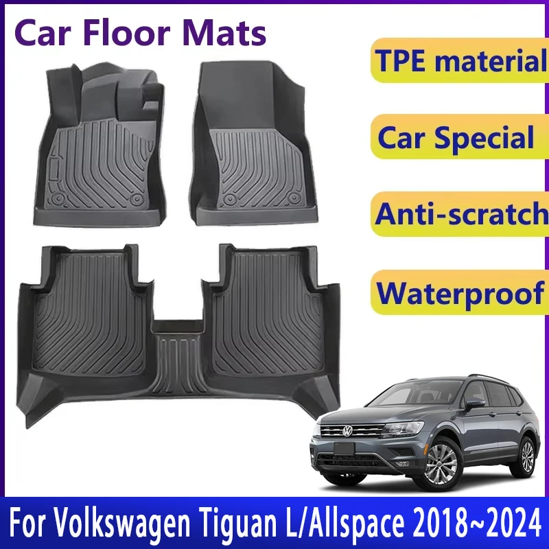 

Car Floor Mat For VW Volkswagen Tiguan L Allspace BW2/BJ2 2018~2024 Car Length 4712–4720 mm Waterproof Foot Pad Auto Acesssorie