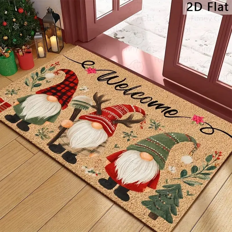 VIKAMA Welcome Christmas Gnome Entrance Doormat Washable Anti-slip Carpet Bedroom Kitchen Courtyard 2027 Holiday Home Decor