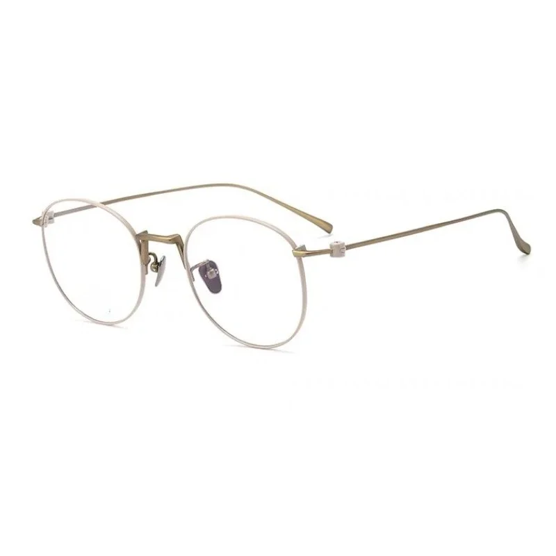 

7.5G milk color Japanese ultra-light pure titanium women's retro anti-blue light large frame myopia round glasses frame