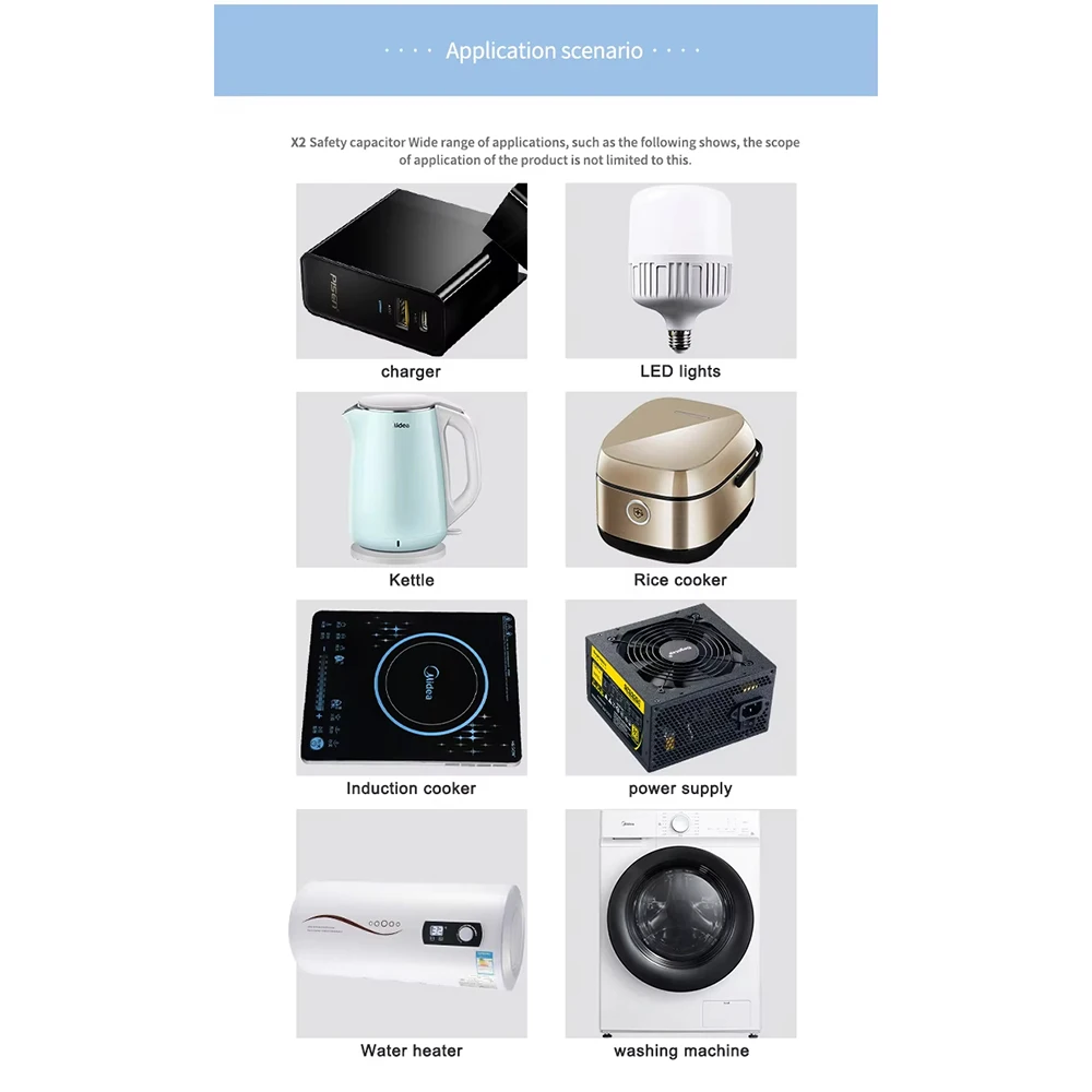 مكثف أمان 2.2 فائق التوهج X2، 225/275/310 فولت تيار متردد، فيلم بولي بروبيلين، لدوائر نبض تيار متردد تيار مستمر #2