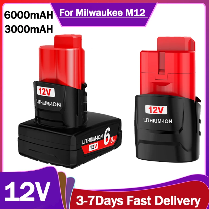 For milwaukee m12 3.0AH/6.0AH 12V Screwdriver Lithium BatteryM12 12V  XC Cordless Tools 48-11-2402 48-11-2411 48-11-2401 MIL-12A