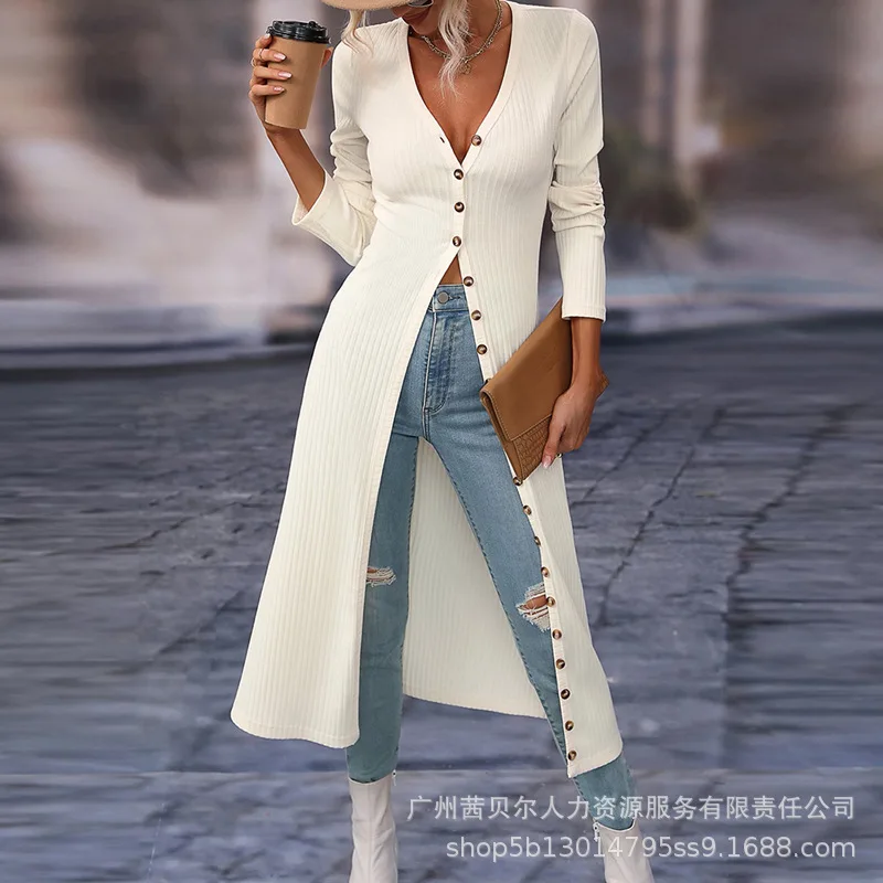 Thin Coat Cardigan Dress Single Breasted Y2K Button Long Cardigan Dress Women Long Sleeve Sunken Stripe Long Casual Dress