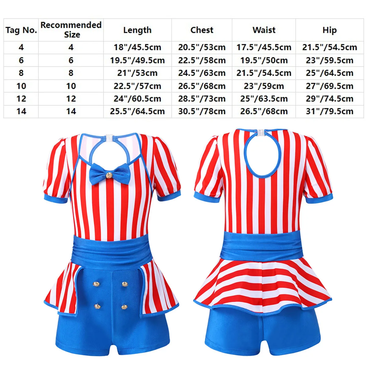 스트라이프 네이비 코스프레 쇼티 유니타드 드레스, 키즈 소녀 반팔 열쇠 구멍 뒤로 크리스마스 할로윈 드레스 점프 슈트 바디 슈트