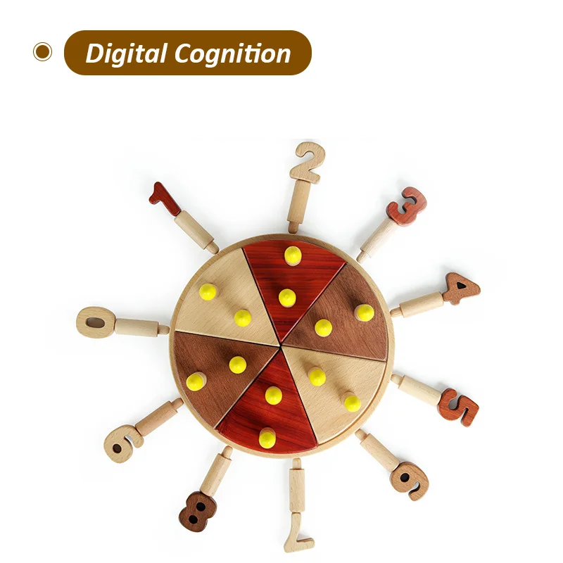 子供、モンテッソーリおもちゃ、カッティングゲーム、デジタル計算、教育、早期学習、子供のための木製の電車のケーキの像