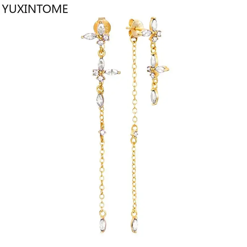 Women's 925 Silver Crystal Tassel Stud Earrings