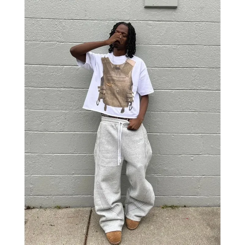 Casual Grey Embroidered Trousers Y2k Running Lace Chandelier Trousers Functional Tactics Camouflage for Men and Women