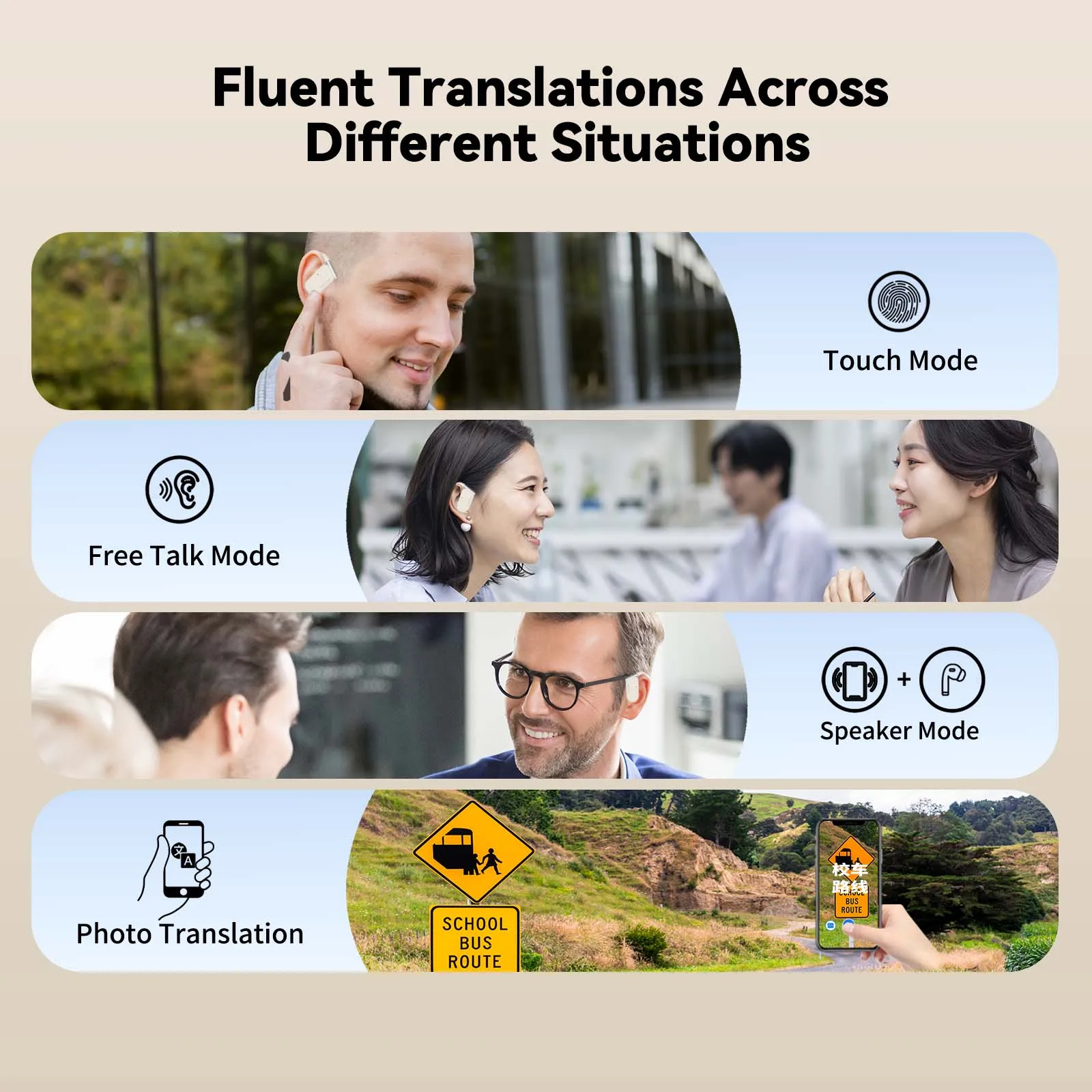 Earbud Penerjemah Wooask M9, Earphone Penerjemah Waktu Nyata Dua Arah OWS, Online 144 Bahasa dengan 11 Paket Offline, Tidak Perlu WiFi