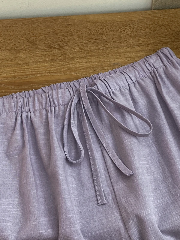 New Purple Elastic Waist Han Han Hemp Wide Leg Pants Women's Loose Fit Casual Trousers mid Rise Cotton Straight Leg Pants