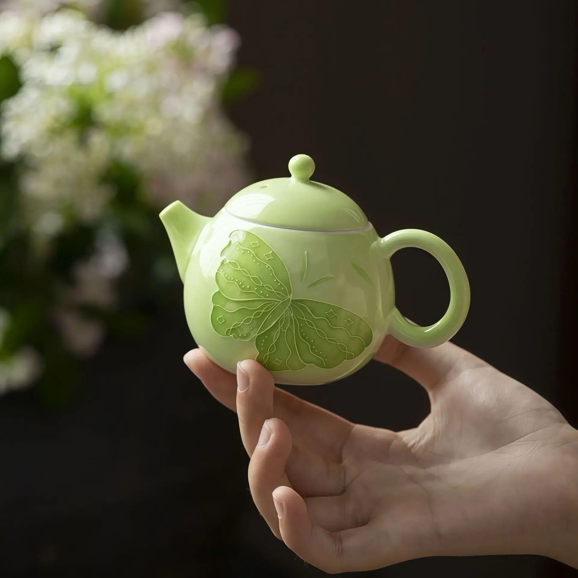 Underglaze Color Pure Hand-painted Butterfly Ceramic Teapot Handmade Teapot Fresh One-person Drinking Flower Kung Fu Tea Set