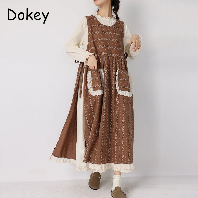 Japan style Mori Girl Print Tank Dress donna Summer Vintage Flower o-collo senza maniche allentato Kawaii Cotton Linen Vestidos Female