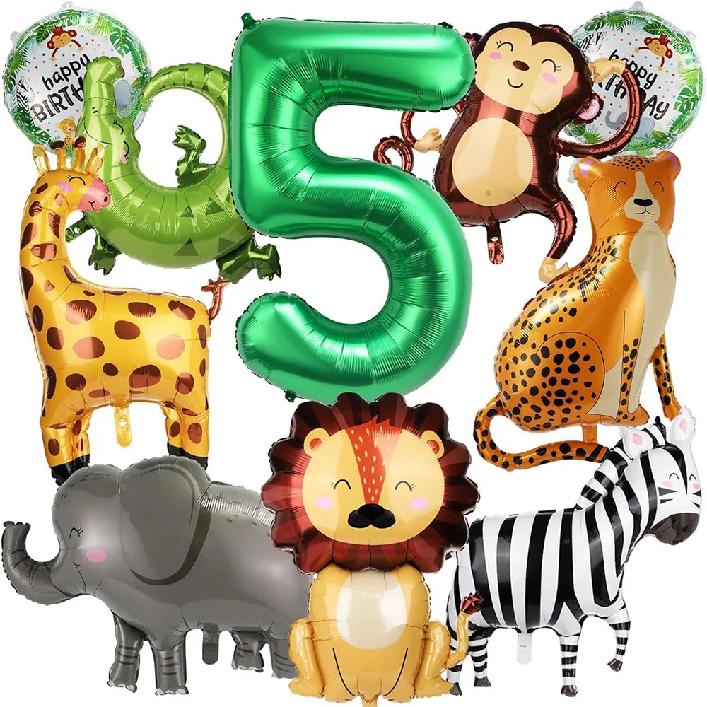 10 Dschungeltier-Ballons, niedliche Dschungel-Themen-Zoo-Partyartikel in Form von Affen, Elefanten, Zebras, Leoparden, Krokodilen und Giraffen, perfekt für Geburtstagsdeko – Detail 7