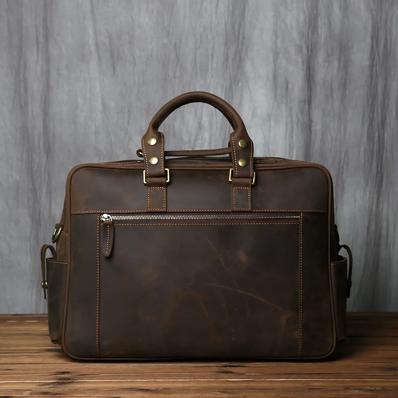 Retro Herren Leder Handtasche Oberschicht Rindsleder Aktentasche Große Kapazität Reisetasche Crazy Horse Leder Laptop Umhängetasche NZPJ – Detail 19