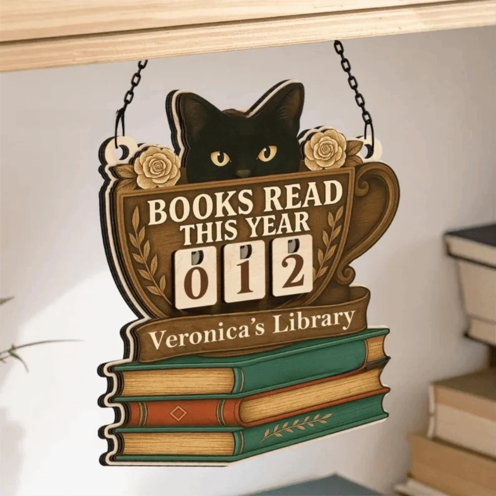 Wooden Crafts Cat Book Tracker Sign Decorative Items Gifts Counting Blocks Pendants Wall Hanging Decor Home Library