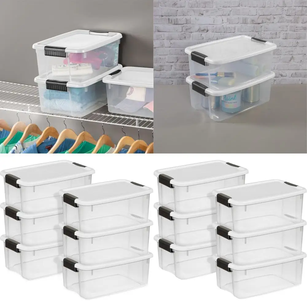 

Прозрачные пластиковые контейнеры для хранения с крышками, 18 кварт, прочные емкости для организации пространства в шкафах, ванных комнатах, офисах
