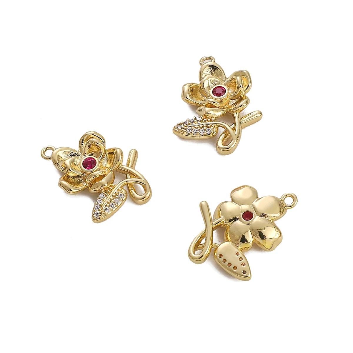 1 pz 14K placcato oro rame crisantemo rosa giglio tulipano fiori fascino zircone ciondolo per fai da te orecchino collana creazione di gioielli