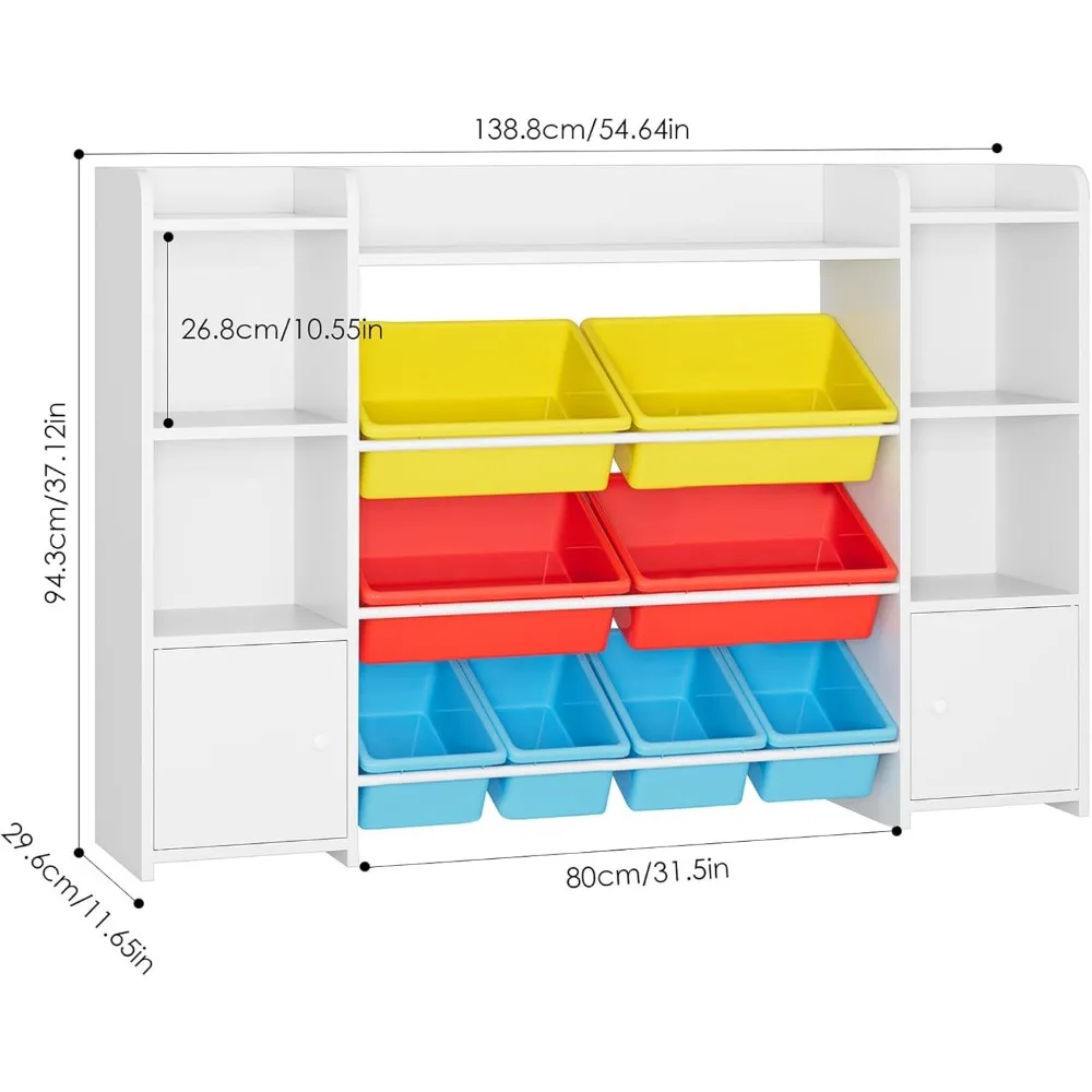 55''Large Toy Storage Organizer, Toy Organizers and 6 Storage Cubbies, Bookshelf, Playroom Organization and Storage Bins