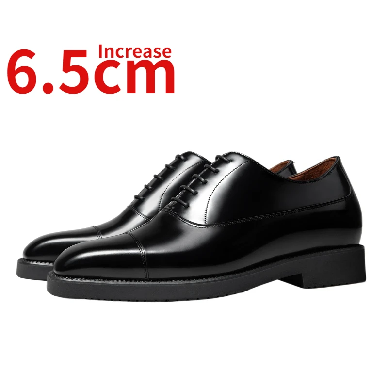 Invisible Height Increase 6.5cm Oxford Shoes for Men Genuine Leather Men's Dress Shoes Thick Bottom Elevated Casual Leather Shoe