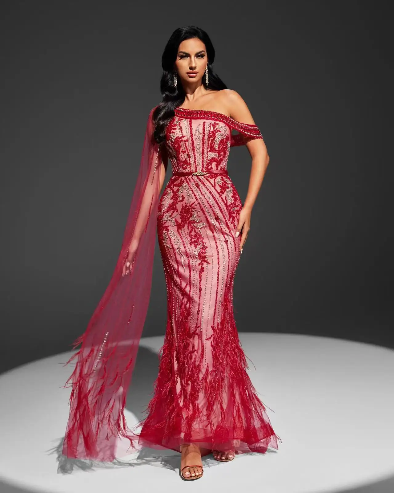 

(SALE)Shalimar Zhang Red Gowns Fashion Ladies One Shouder Evening Dresses Luxury Partydress Prom For Women Wedding Customized