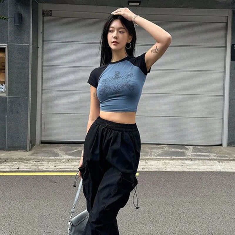 레트로 그래픽 빈티지 티 여름 미학 스트리트웨어 의류 반팔 여성 티셔츠 프린트 패턴 편안함