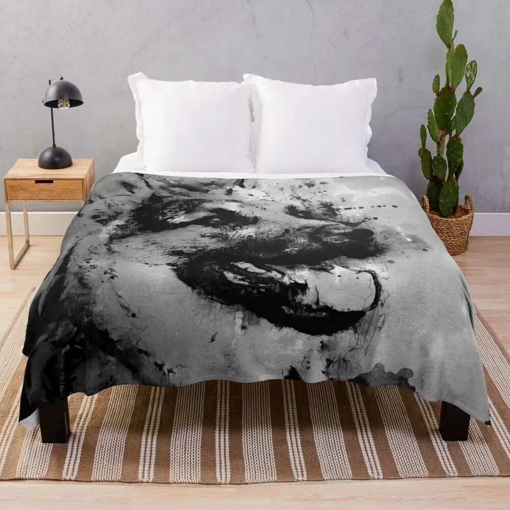 

German Shepard dog Old Japanese ink painting portrait Throw Blanket Faux Fur Soft Warm Blanket for Bed