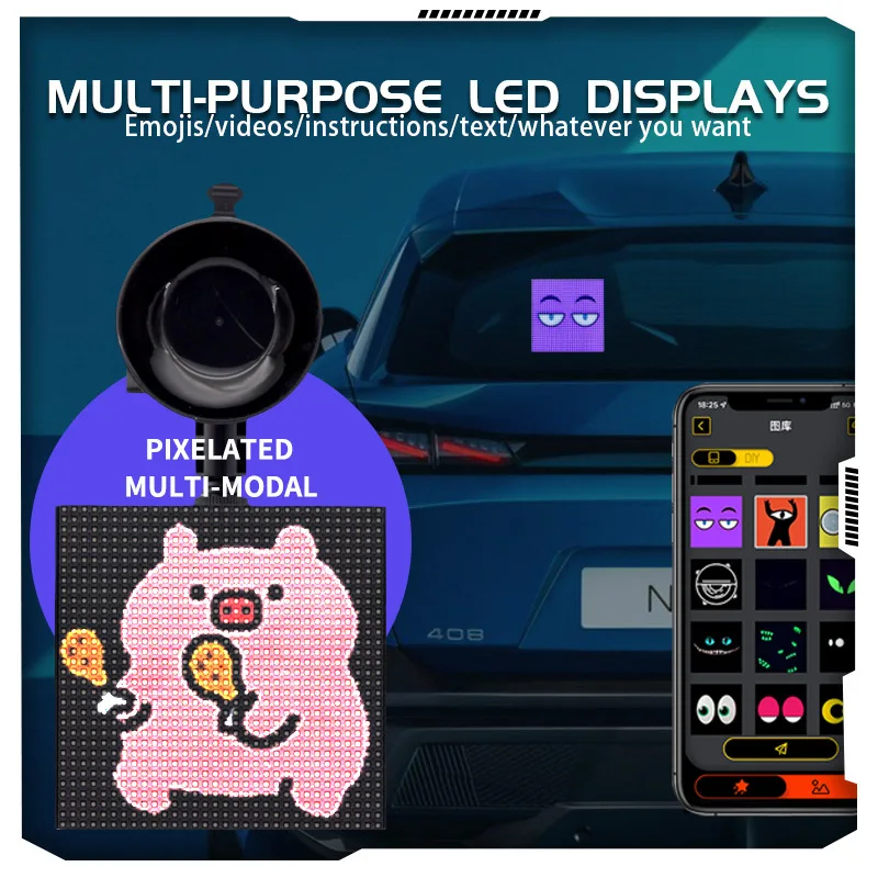 Car DIY Car Pixel Light 64x64LED Rear Window Display Warning Anti Rear End Emotion Light APP Customized Atmosphere Light