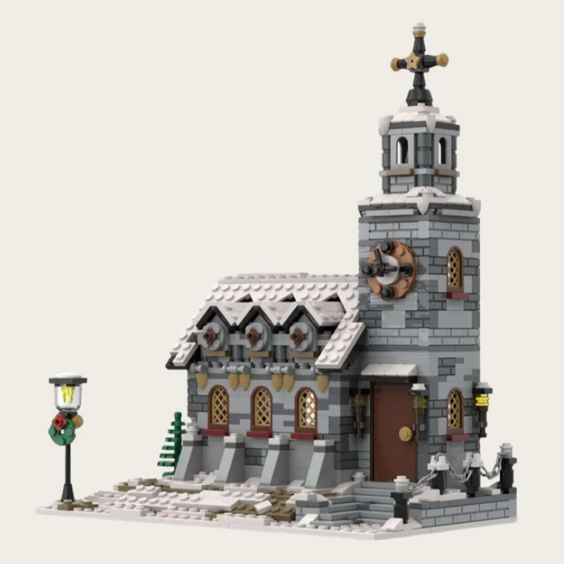 MOC blocos de construção Natal Inverno Igreja modelo de construção brinquedo blocos de construção set1074pcs